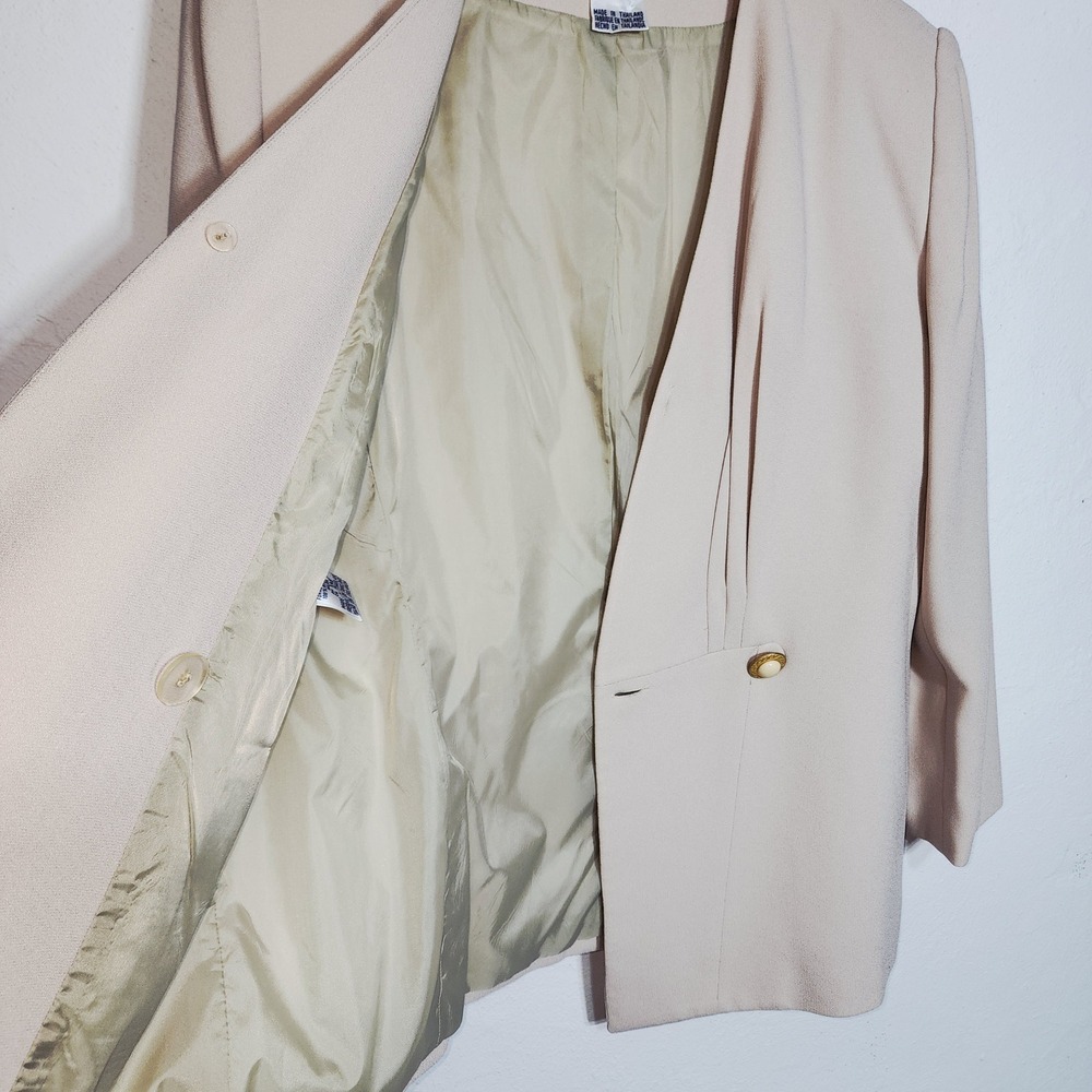 Saville Suit Blazer 14 Beige Vintage Pleated Single Button Career - Picture 7 of 8